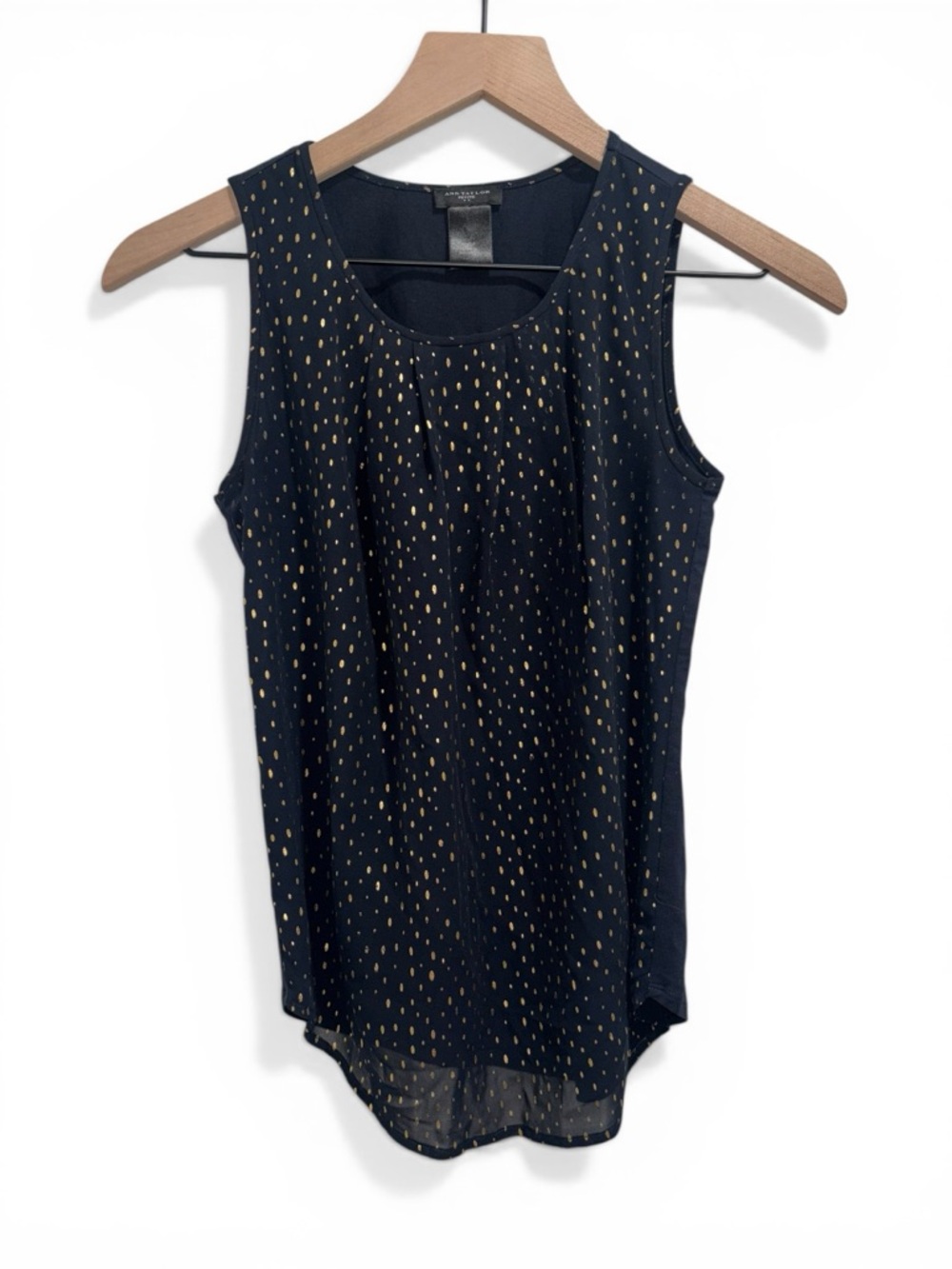 Ann Taylor Navy and Gold Sleeveless Blouse - Size XXS Petite